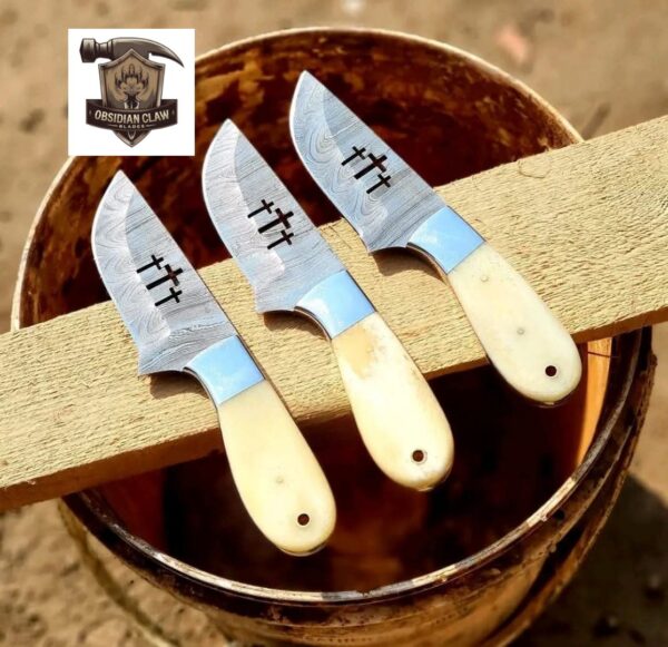 Lot of "3" Custome Handmade High carbon Damascus  steel  Skinner knife with leather sheath. - Image 2