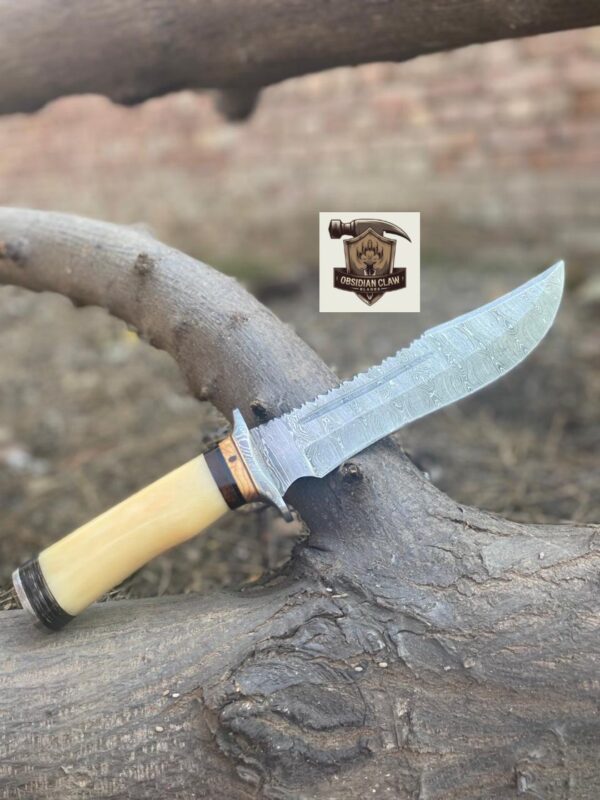 Custome Handmade High carbon Damascus steel Hunting Bowie knife with leather sheath. - Image 3