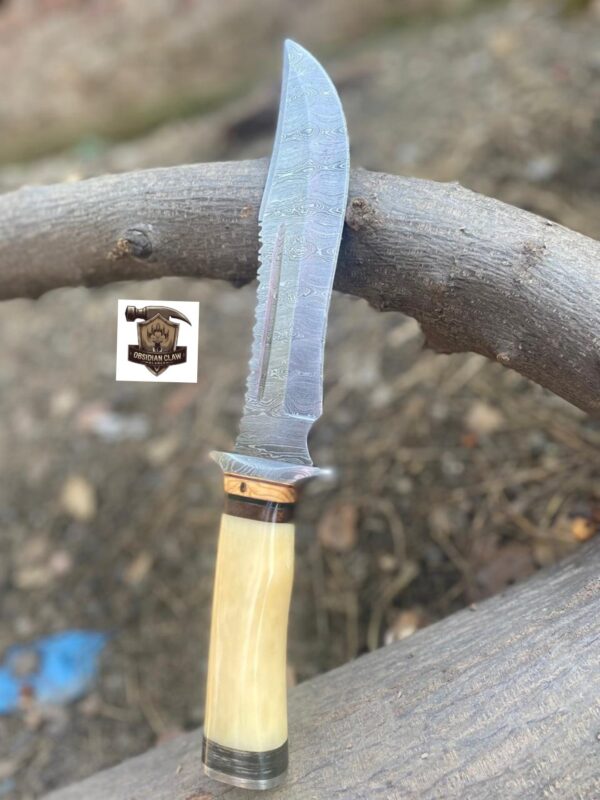 Custome Handmade High carbon Damascus steel Hunting Bowie knife with leather sheath. - Image 2