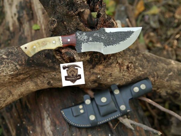 Handmade Tracker Knife with High Carbon Steel and Rose Wood handle with Leather Sheath.