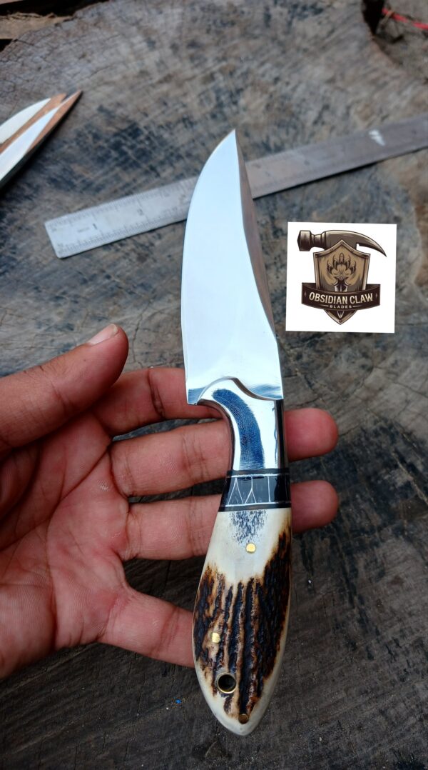 Handmade D2 Steel Skinner Knife  High Palash and Stage horn  handle with Leather Sheath.