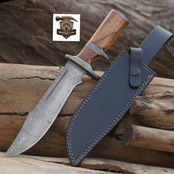 Handmade Damascus steel Bowie Knife 15 ” Hunting Knife With Leather Sheath.

Overall length: 15 inches. 
Blade length: 10 inches. 
Handle Length: 5 inches. - Image 3