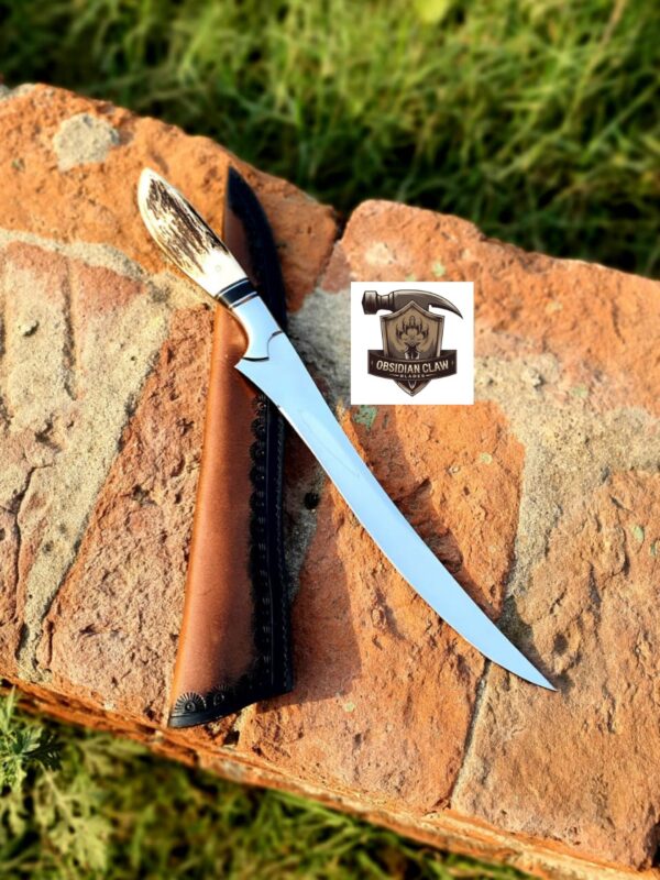 Custome Handmade High carbon D2 steel Fishing Fillet knife with leather sheath. - Image 3