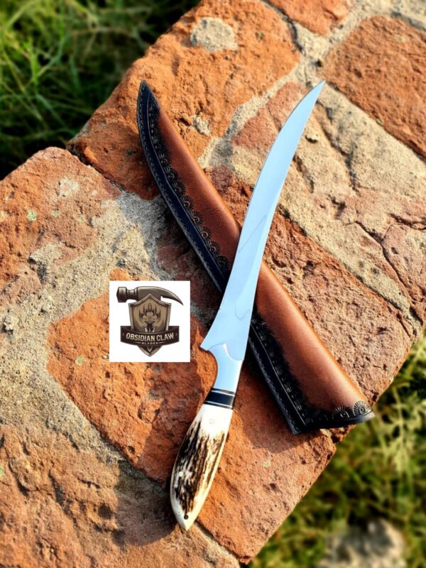Custome Handmade High carbon D2 steel Fishing Fillet knife with leather sheath. - Image 2