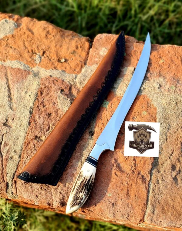 Custome Handmade High carbon D2 steel Fishing Fillet knife with leather sheath.