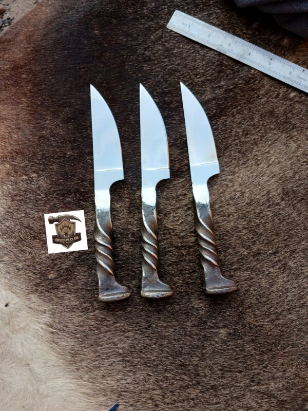 Lot of "3" Custome Handmade high carbon D2 steel  Railroad Spikes Skinner with leather sheath.