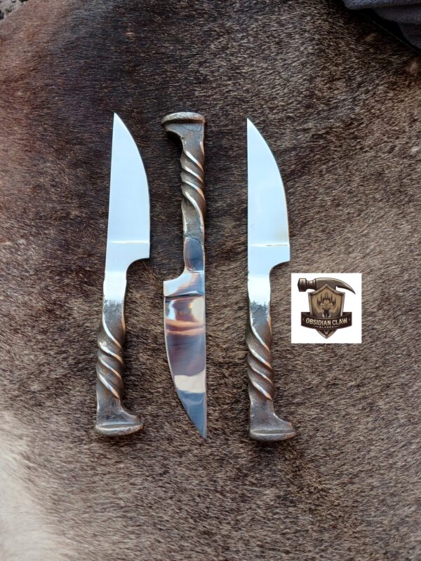 Lot of "3" Custome Handmade high carbon D2 steel  Railroad Spikes Skinner with leather sheath. - Image 4