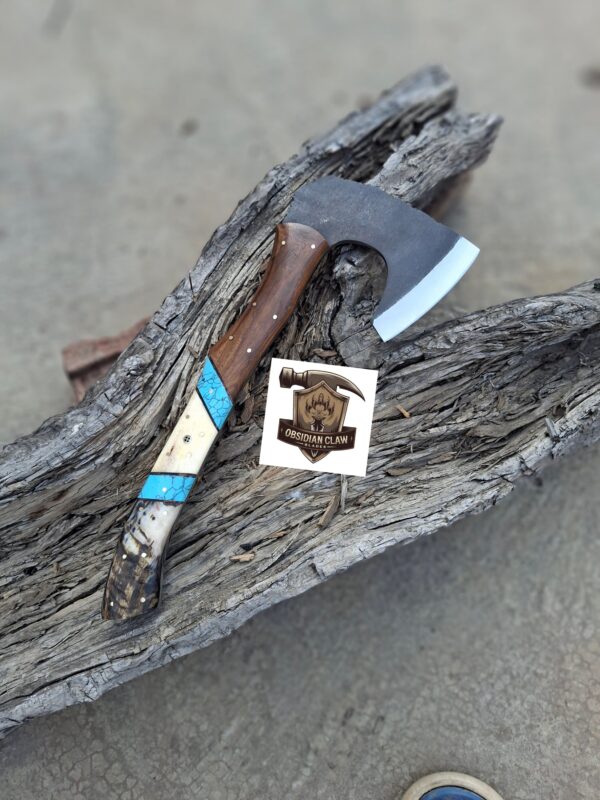 Handmade 1095 high carbon steel vikings  throwing hatchet  with leather cover. - Image 3