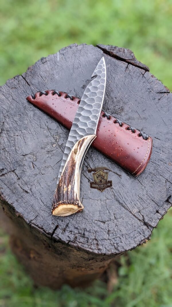 Handmade  carbon steel deer antler crown handle hunting  knife. - Image 4