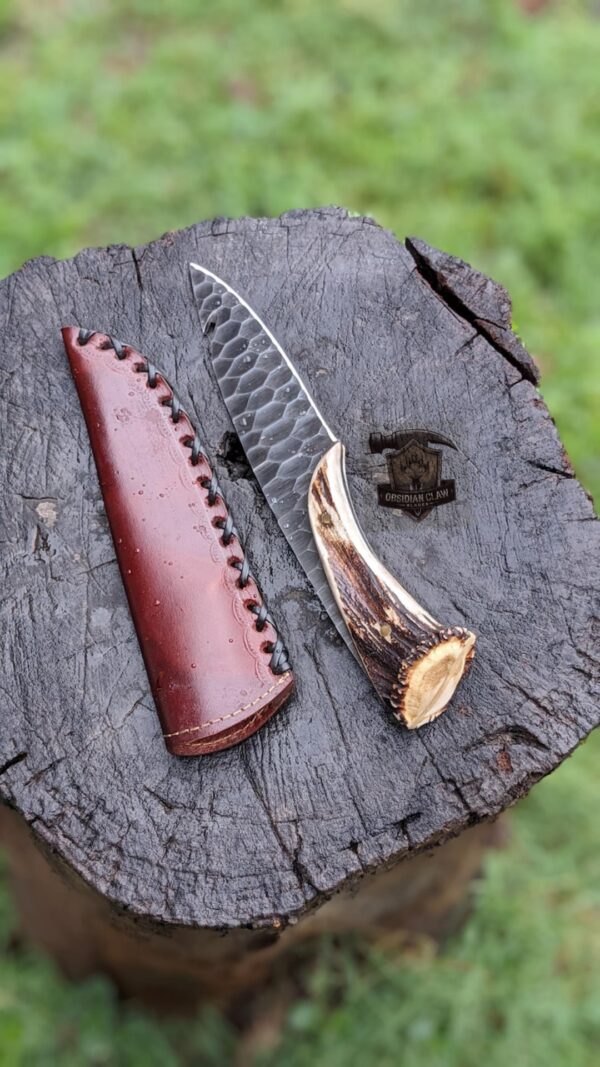Handmade  carbon steel deer antler crown handle hunting  knife. - Image 2
