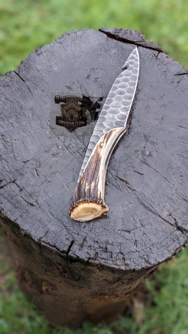 Handmade  carbon steel deer antler crown handle hunting  knife. - Image 3