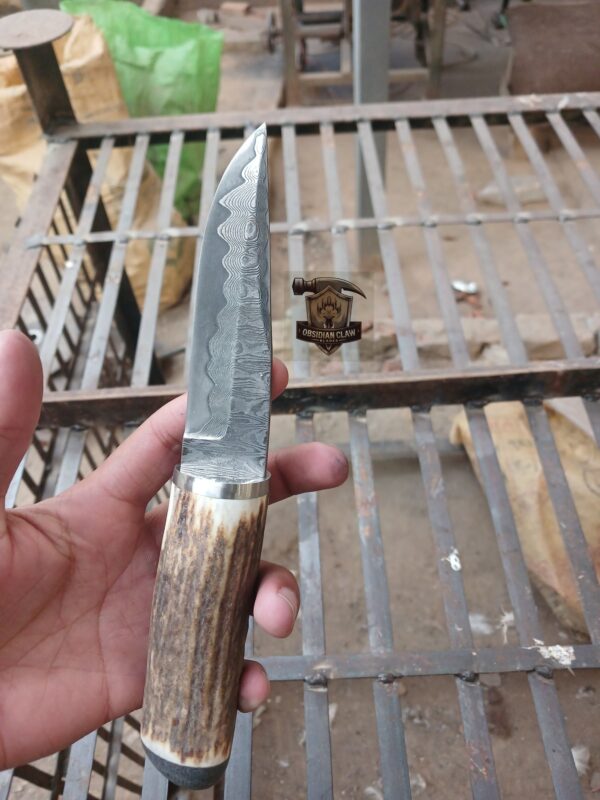 Custome Handmade Damascus steel  hunting knives with leather sheath.