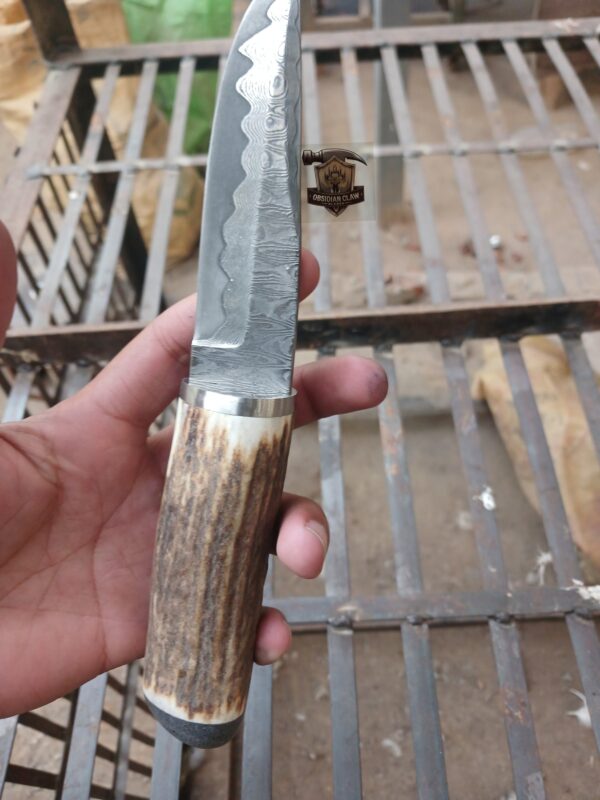 Custome Handmade Damascus steel  hunting knives with leather sheath. - Image 2