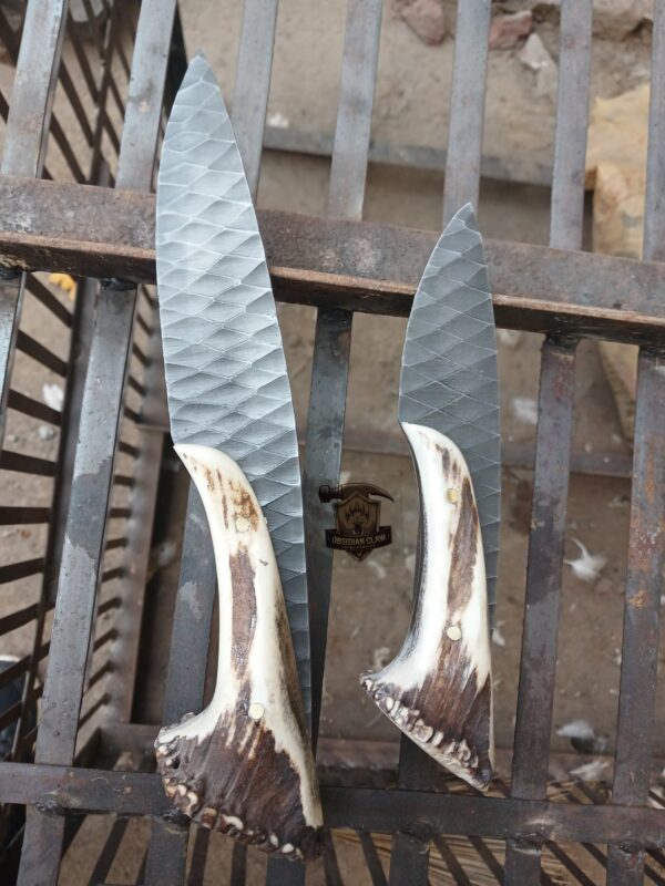 Lot of "2" knives Handmade  carbon steel deer antler crown handle hunting  knife.