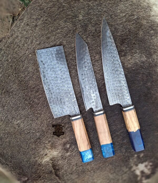 Unique Handmade Raindrops (3 PCS) Japanese kitchen knife sets/ Leather kit. - Image 3