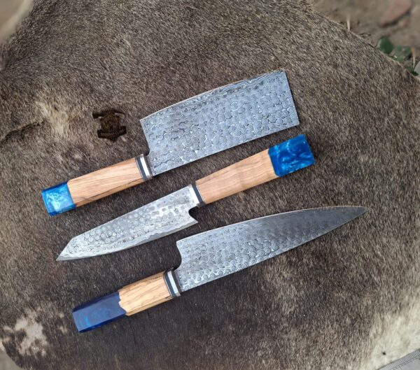 Unique Handmade Raindrops (3 PCS) Japanese kitchen knife sets/ Leather kit. - Image 2