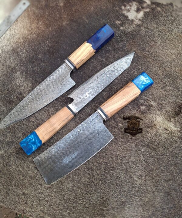 Unique Handmade Raindrops (3 PCS) Japanese kitchen knife sets/ Leather kit. - Image 4