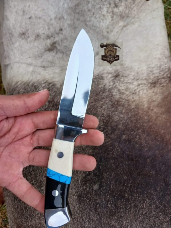 Custome Handmade J2 steel high palash mirror Skinner knife/ leather sheaths.
