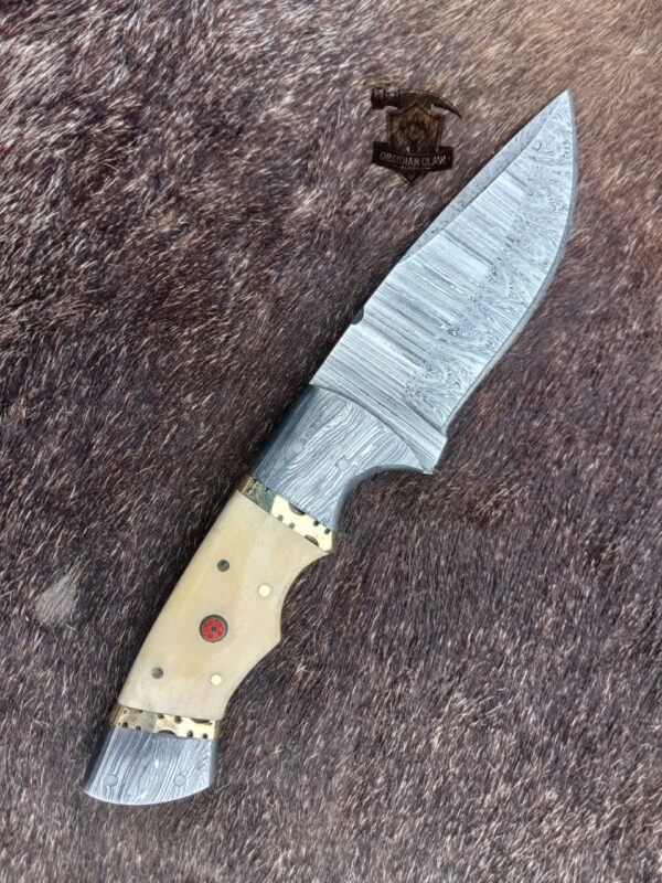 Custome Handmade High carbon Damascus steel Skinner knife Leather Sheath. - Image 3