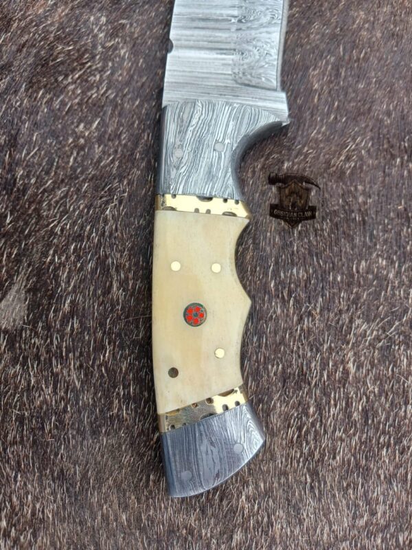 Custome Handmade High carbon Damascus steel Skinner knife Leather Sheath. - Image 7