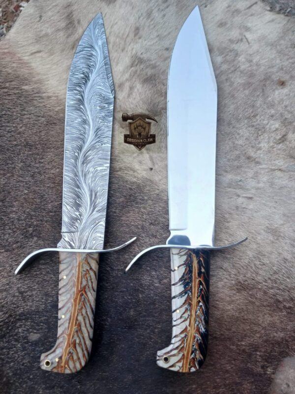 Lot of "2" Custome Handmade unique new blade pattern Damascus Snake and J2 high palash Bowie knife / Leather sheath.