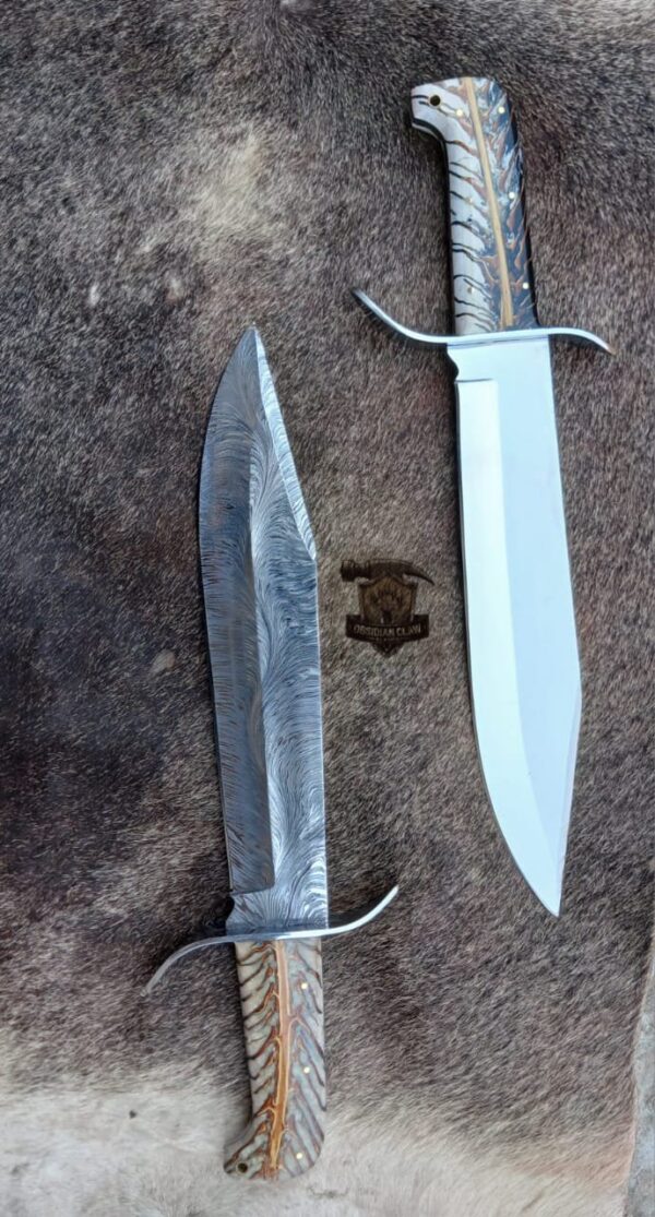 Lot of "2" Custome Handmade unique new blade pattern Damascus Snake and J2 high palash Bowie knife / Leather sheath. - Image 5