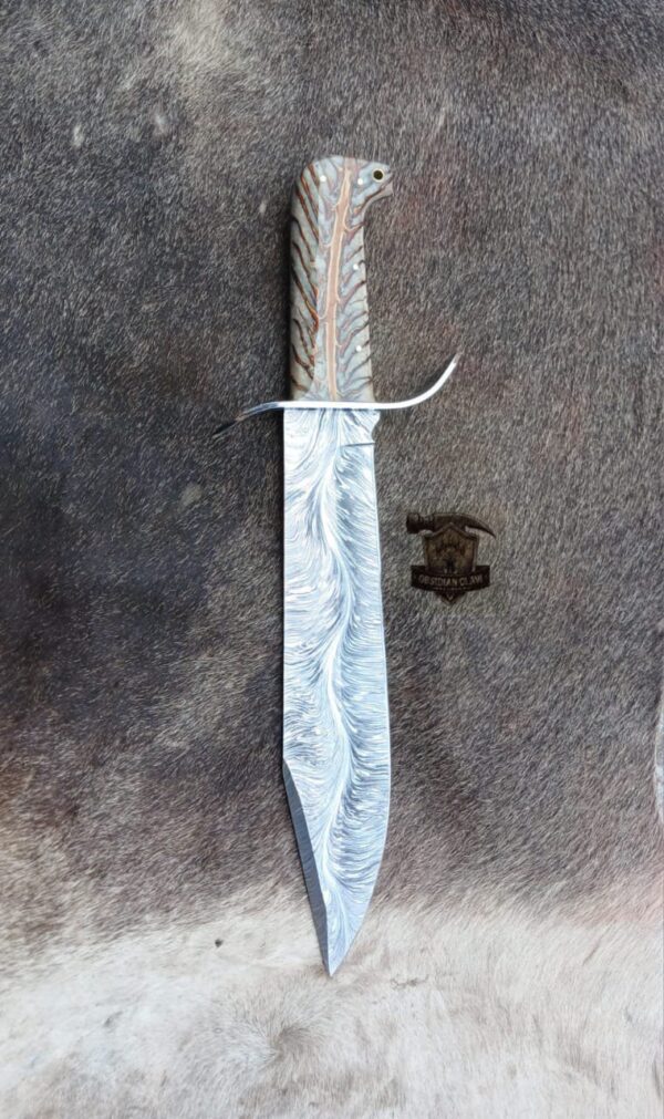 Lot of "2" Custome Handmade unique new blade pattern Damascus Snake and J2 high palash Bowie knife / Leather sheath. - Image 6