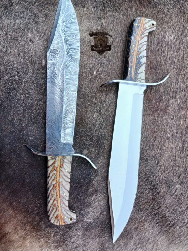 Lot of "2" Custome Handmade unique new blade pattern Damascus Snake and J2 high palash Bowie knife / Leather sheath. - Image 4