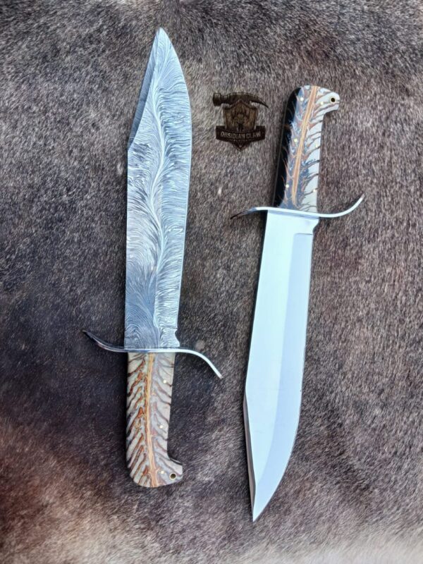 Lot of "2" Custome Handmade unique new blade pattern Damascus Snake and J2 high palash Bowie knife / Leather sheath. - Image 2