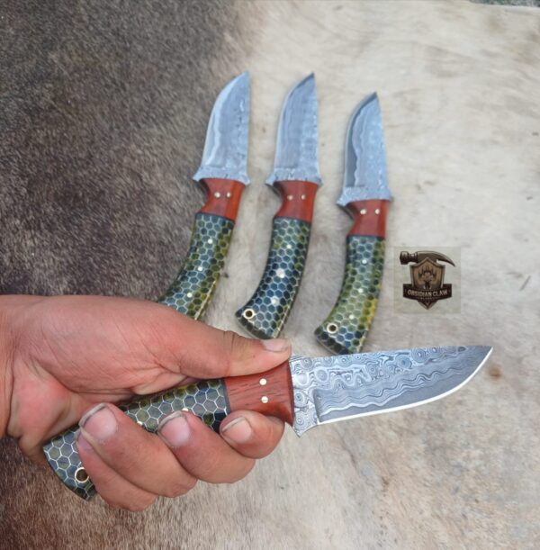 Lot of "4" Unique Custom handmade Raindrop blade Skinner knife / Leather sheath. - Image 3