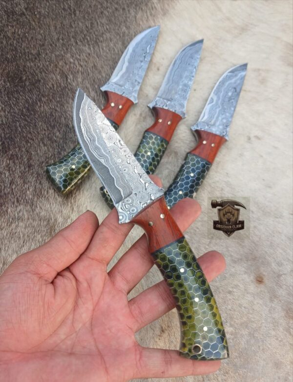 Lot of "4" Unique Custom handmade Raindrop blade Skinner knife / Leather sheath. - Image 2