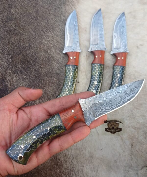 Lot of "4" Unique Custom handmade Raindrop blade Skinner knife / Leather sheath.
