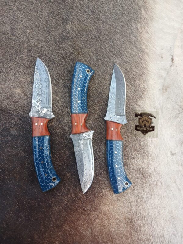 Lot of "3" Custome Handmade unique Raindrop blade Skinner knife/ Leather sheath. - Image 5