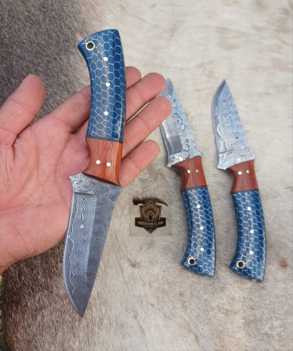 Lot of "3" Custome Handmade unique Raindrop blade Skinner knife/ Leather sheath. - Image 3