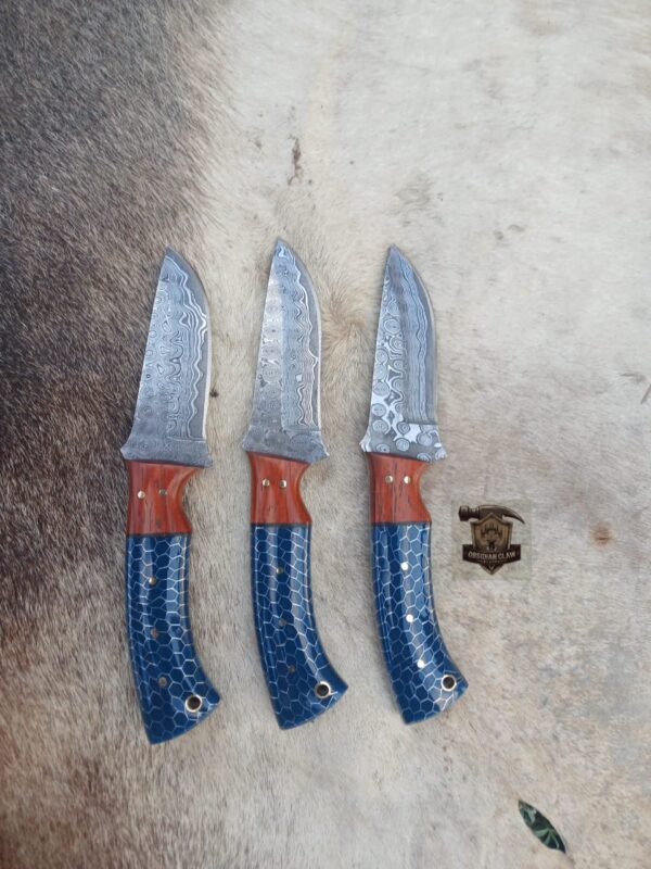 Lot of "3" Custome Handmade unique Raindrop blade Skinner knife/ Leather sheath. - Image 4