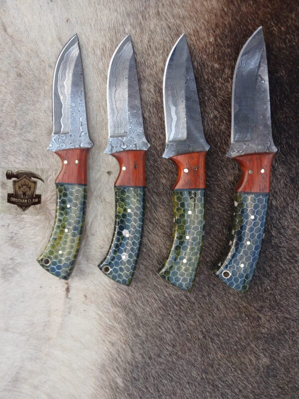 Lot of "4" Unique Custom handmade Raindrop blade Skinner knife / Leather sheath. - Image 4