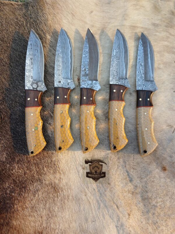 Lot of "5" Unique Custom Handmade Raindrops blade pattern Skinner knife/ Leather sheath.