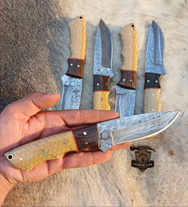 Lot of "5" Unique Custom Handmade Raindrops blade pattern Skinner knife/ Leather sheath. - Image 3