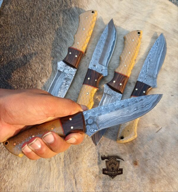 Lot of "5" Unique Custom Handmade Raindrops blade pattern Skinner knife/ Leather sheath. - Image 4
