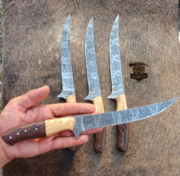 Lot of "4" Custome Handmade Damascus Steel Fishing Fillet knife/ Leather sheath. - Image 4
