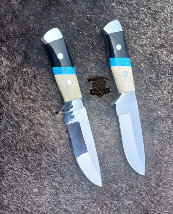Lot of "2" knives Custom handmade 440C steel high polished mirror Skinner knife / Leather sheath. - Image 3