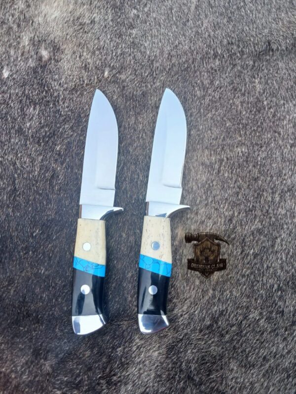 Lot of "2" knives Custom handmade 440C steel high polished mirror Skinner knife / Leather sheath. - Image 2