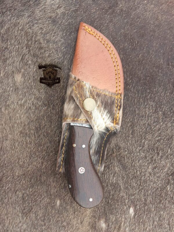 Custome Handmade Damascus Steel gut hook knife / leather sheath. - Image 7
