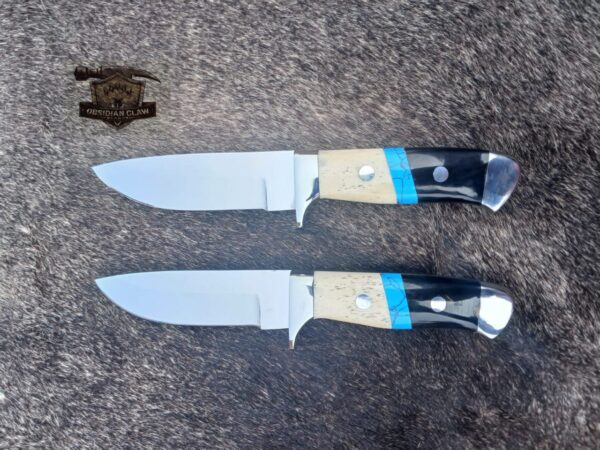 Lot of "2" knives Custom handmade 440C steel high polished mirror Skinner knife / Leather sheath. - Image 5