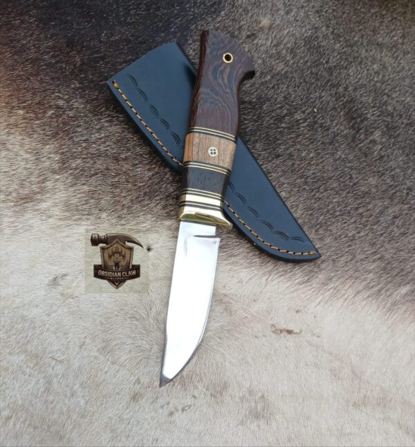 Custome Handmade 440C steel high polished mirror Skinner knife with genuine Black leather sheath.