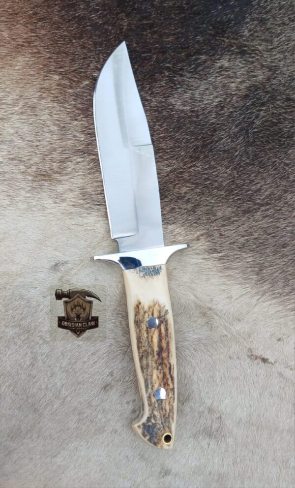 Custome Handmade 440C steel blade high polished mirror Bowie knife with leather sheath. - Image 3