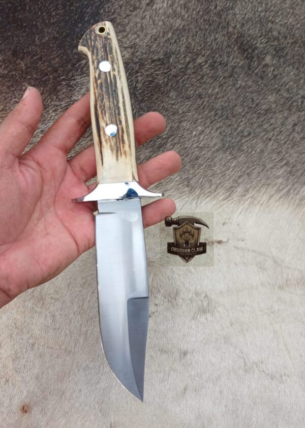 Custome Handmade 440C steel blade high polished mirror Bowie knife with leather sheath.