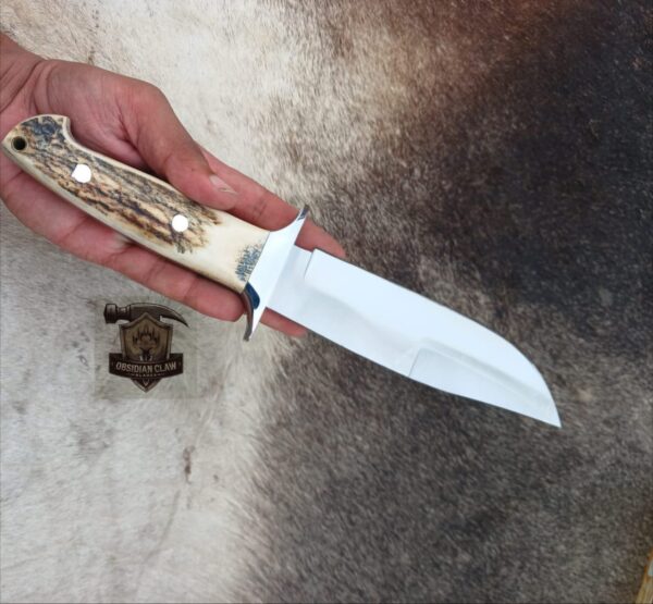 Custome Handmade 440C steel blade high polished mirror Bowie knife with leather sheath. - Image 4
