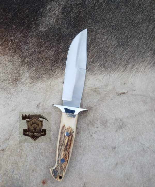 Custome Handmade 440C steel blade high polished mirror Bowie knife with leather sheath. - Image 2