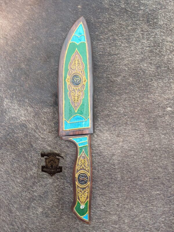 Unique Handmade 440C steel Etching blade high polished mirror Bowie knife with wooden scabbard engraving. - Image 5
